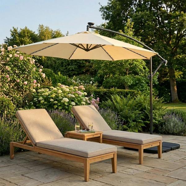 Jardi LED Cantilever Parasol 3m With Square Base – Cream