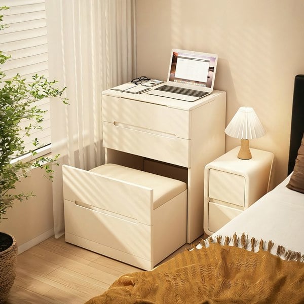 Prudence Dressing Table With Storage Stool, Cream-Rit Concept-Rit Concept