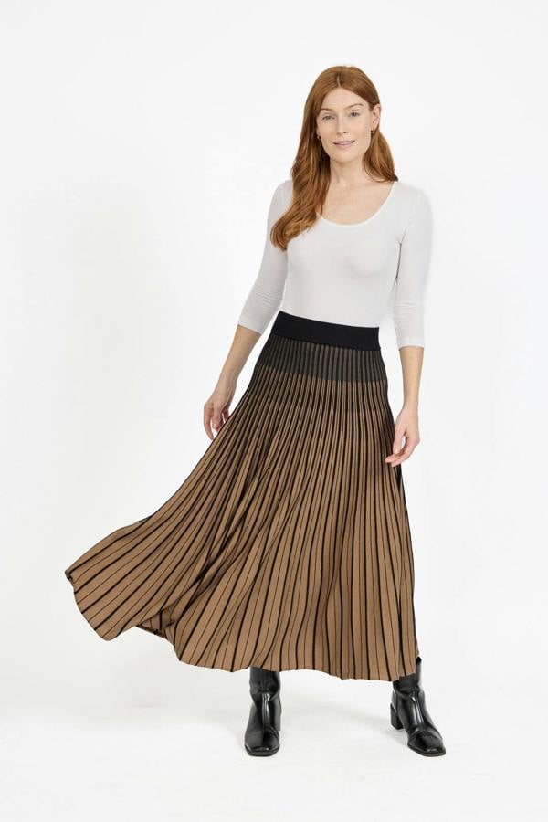 Mudflower Stripe Knitted Pleated Skirt