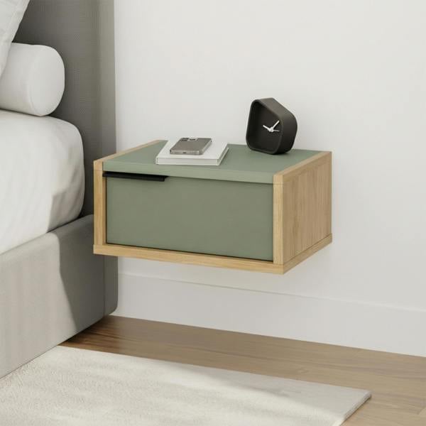 Decortie Eco Floating Bedside Table w/Drawer Modern Nightstand Wall-Mounted Space Saver Metal Handle Bedroom