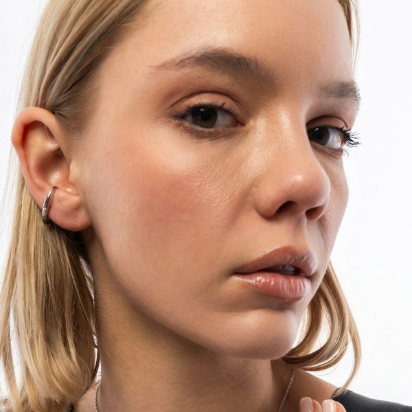 Spero London Fine Diamond Sterling Silver Ear Suspension Semi-Hoop Earrings