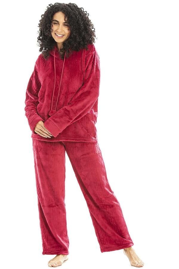 Camille Womens Magenta Supersoft Fleece Hooded Pyjama Set