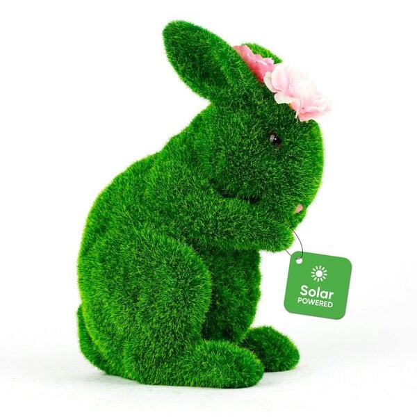 Gardenwize Solar Topiary Bunny Garden Ornament with Pink Flowers