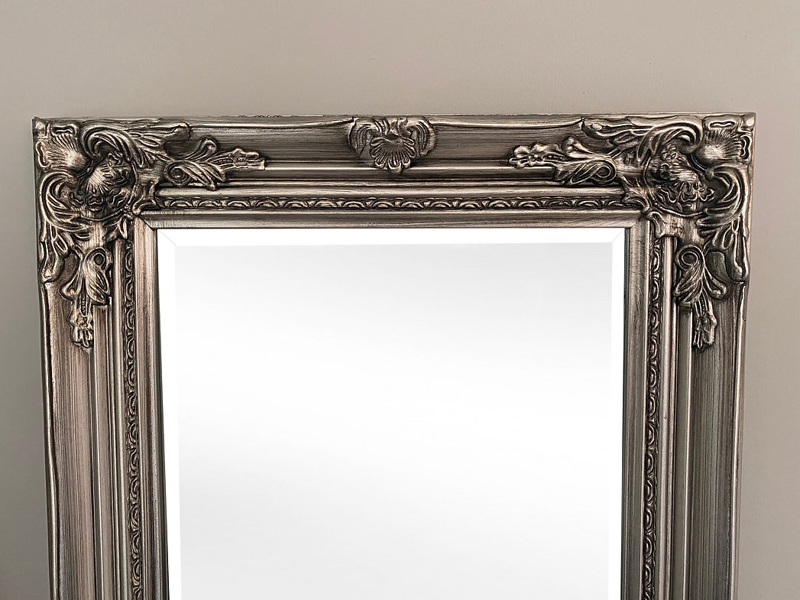 Downton Interiors Antique Silver Tall Ornate Dressing Wall Mirror with Bevelled Glass 142cm