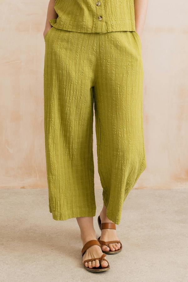Drift Textured Seersucker Culottes Lime