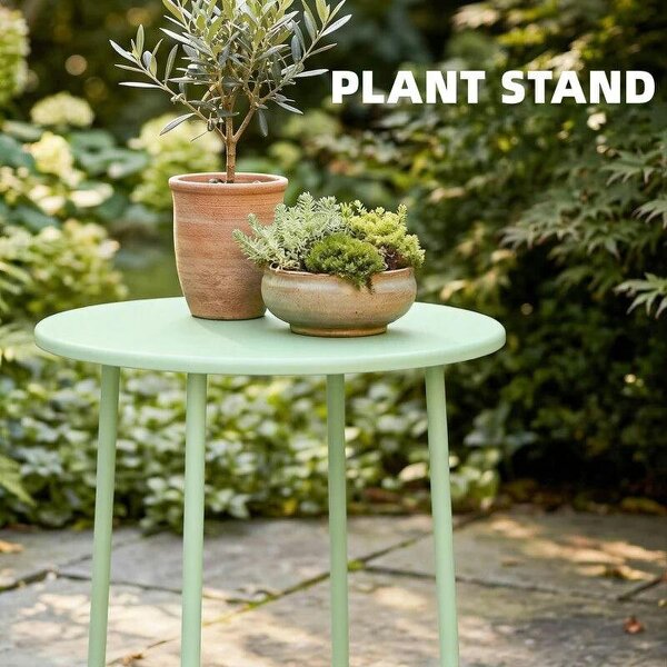 48 cm Round Garden Side Table, Small Metal Outdoor Garden Table with Rolled Edge, Green