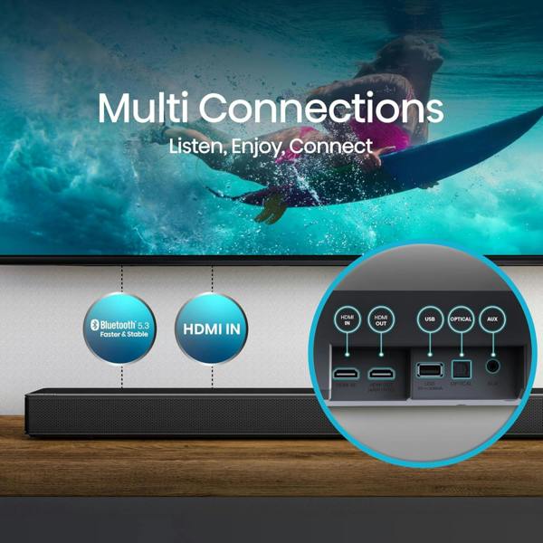 Dyzi AX5125H 5.1.2 Channel 500W Dolby Atmos Soundbar Subwoofer Black