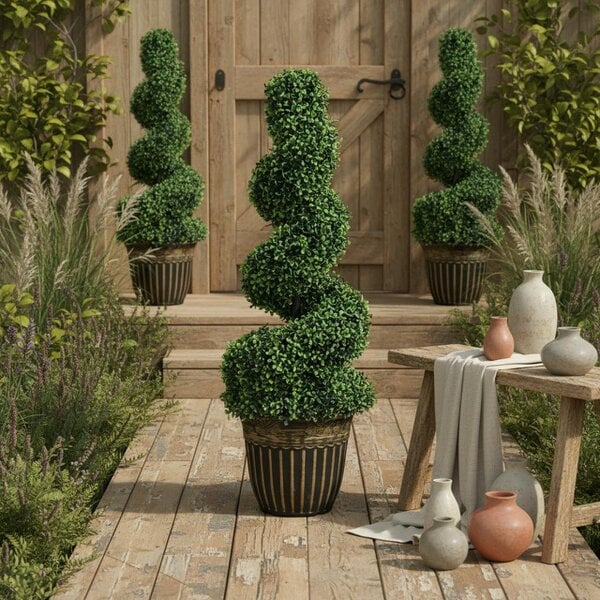 Wyld Haus Kayoyo Set Of 2 Artificial Spiral Boxwood Topiary Trees For Decorative Placement
