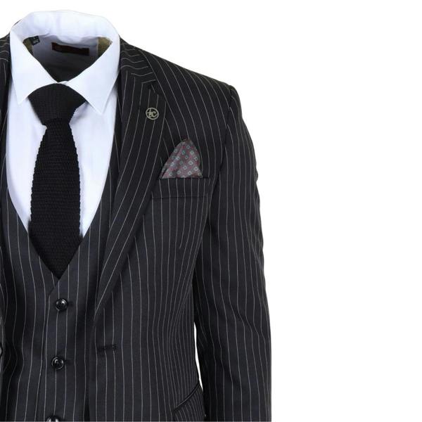IM45 - Men's Classic Pinstripe 3 Piece Black Suit - TruClothing.com - 5