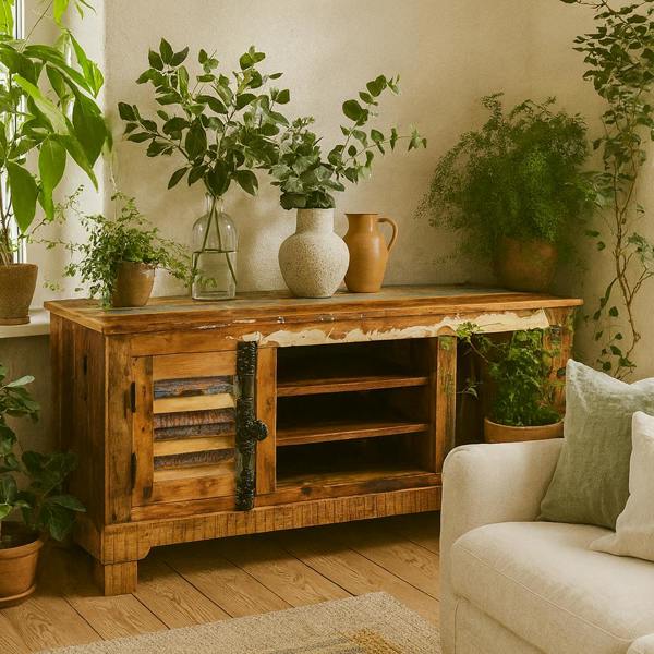 Wyld Haus Seattle Reclaimed Wood TV Cabinet 2 Doors 2 Shelves