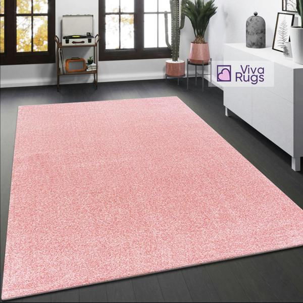 Viva Rugs Blush Pink Rug Modern Design Carpet Woven Plain Large Small Runner Bedroom Mat