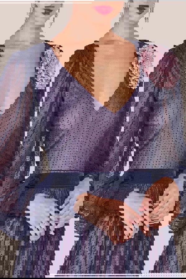 Corsage V-Neck Dobby Mesh Maxi - Blue DR4001