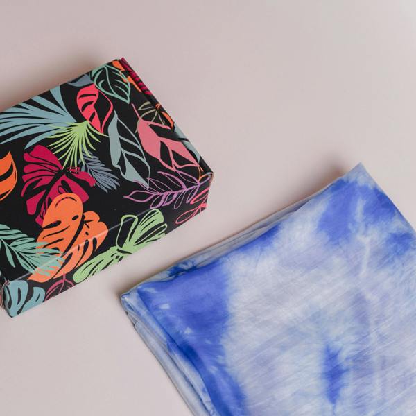 Sky Blue Shibori Silk Scarf – Hand-Dyed Mulberry Silk, Headscarf & Spring Wrap