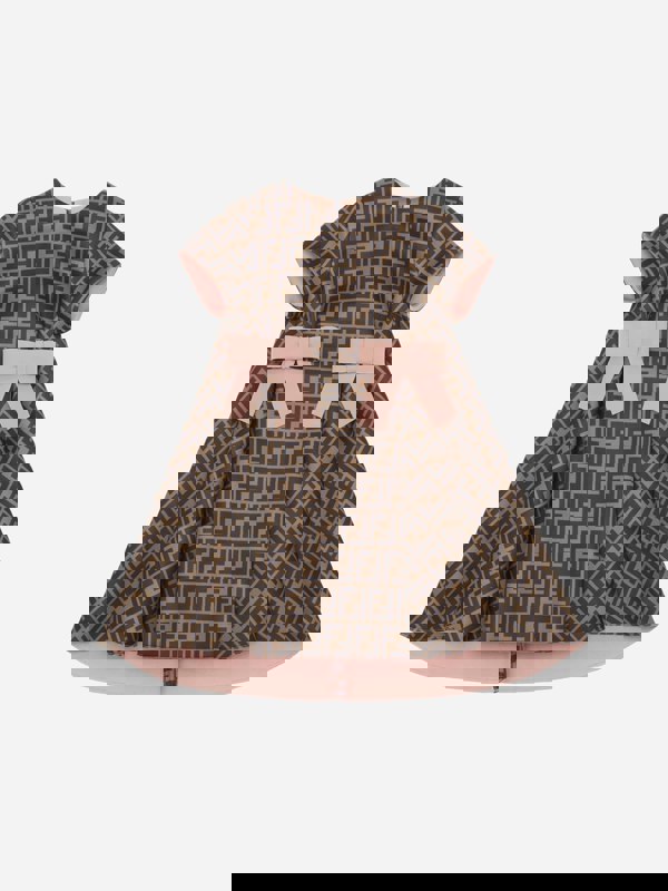 Fendi Kids Fendi Girls Neoprene FF Logo Bow Dress