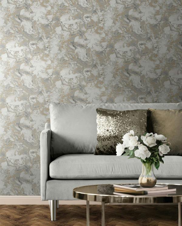 Elixir Marble Grey & Gold Wallpaper