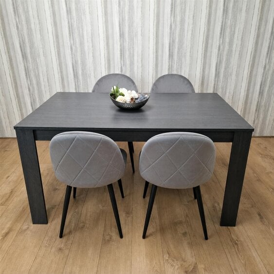 Kosy Koala Dark Grey Arrow Pattern Dining Table Set with 4 Grey Velvet Chairs, 140x80x75 cm
