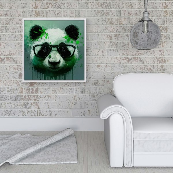 Warren Reed Panda With Glasses, Green Splash Art Framed Canvas