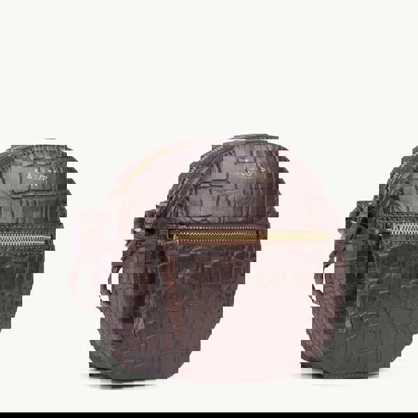 Assots London 'Jane' Brown Croc Leather Round Designer Crossbody Bag