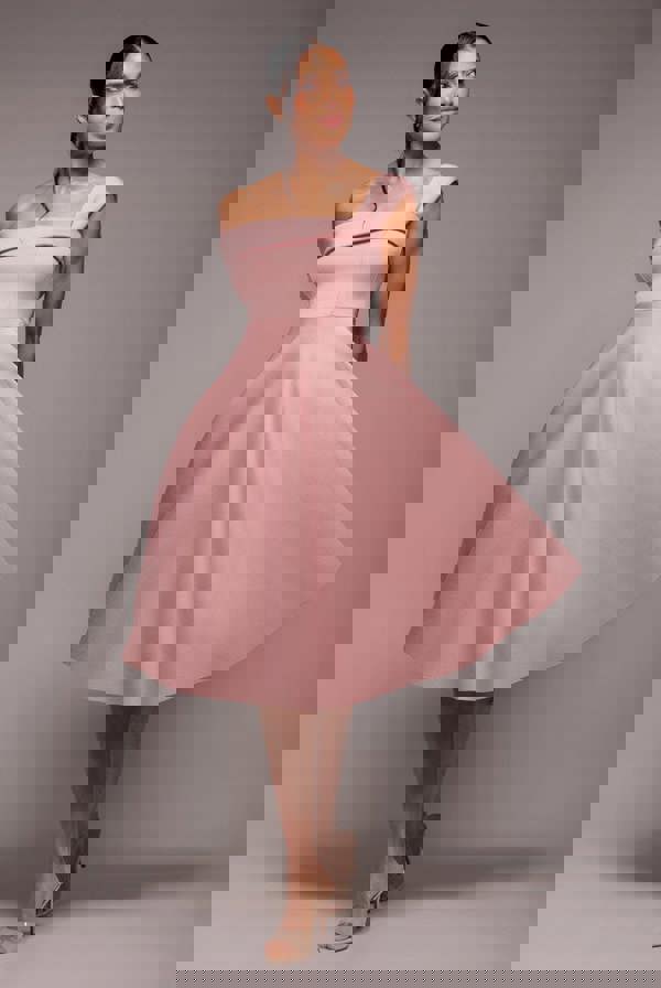 One Shoulder A Line Midi Dress - Blush Pink DR4949