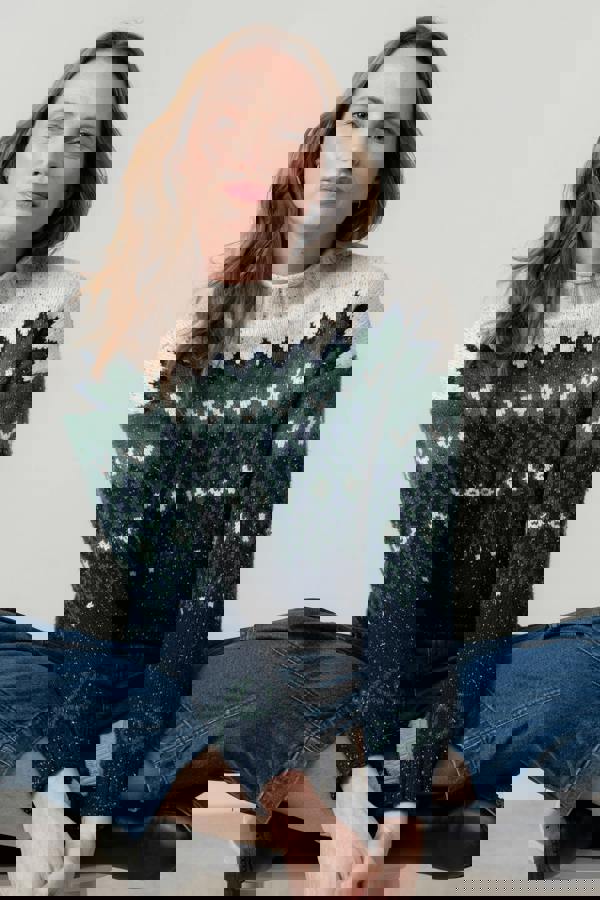 Lily & Me Maeve Fair Isle High Neck Jumper Pine Green