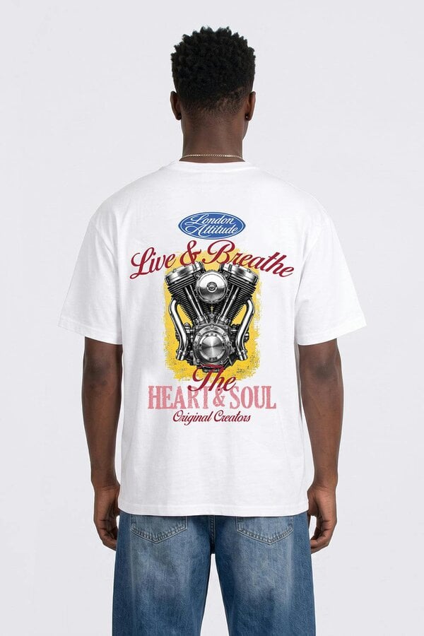 London Attitude Heart & Soul Oversized Heavyweight Printed T-Shirt - White