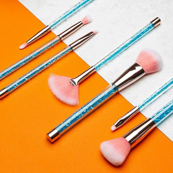 Aquarius Makeup Brush Set 7 Piece Turquoise Liquid Glitter Handle Beauty Tool Kit