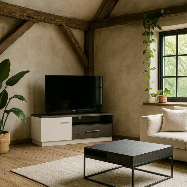 Wyld Haus Nantes Grey and White TV Cabinet 1 Door and 1 Drawer
