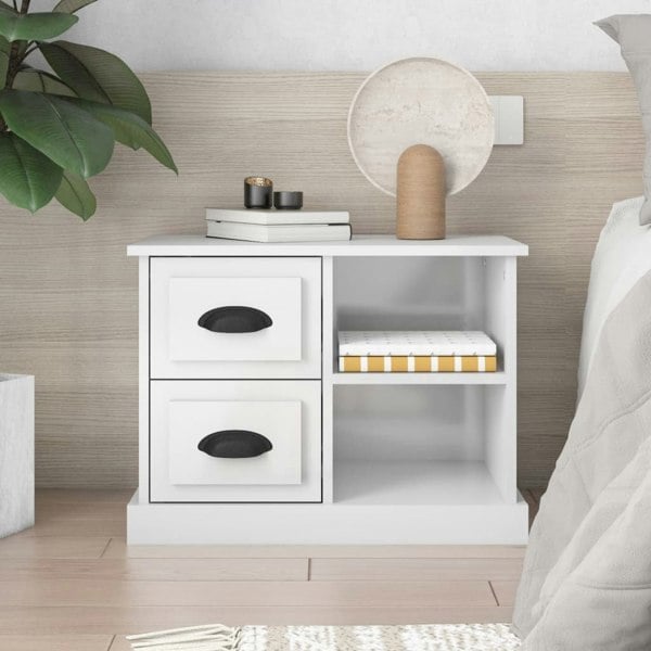 Berkfield Bedside Cabinet High Gloss White 60x35.5x45 cm
