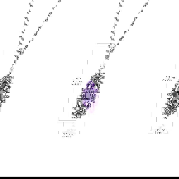 Gemondo Art Deco Style Marquise Amethyst & Marcasite Pendant Necklace in Sterling Silver