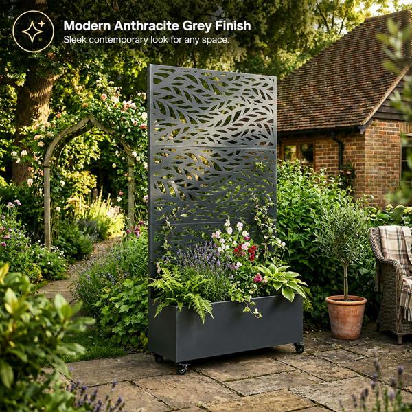 Nicoman Metal Indoor/Outdoor Privacy Screen with Plant Pot - Leaf