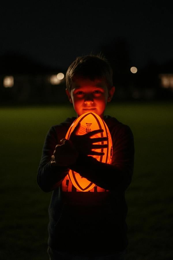 LED Glow Rugby Ball Size 5 – Motion Activated with Auto-Off – Durable Water-Resistant Night Play - Optimum