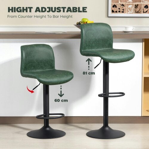 Wyld Haus Kekero Set Of 2 Green Faux Leather Counter Bar Chairs With Back And Footrest