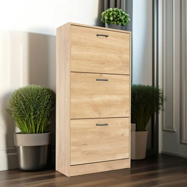 Rafaelo Mobilia 3 Drawer Shoe Storage Cabinet Pine