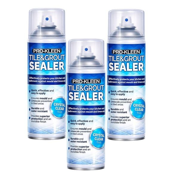 ProKleen Pro-Kleen Tile & Grout Sealer 400ml x3 - Waterproof Protection Against Mould, Mildew & Limescale - Seals & Protects
