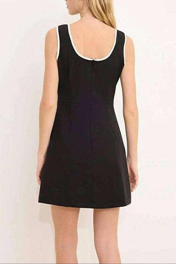 WOVCOR Mini Stretch Woven Dress with Piping Detail