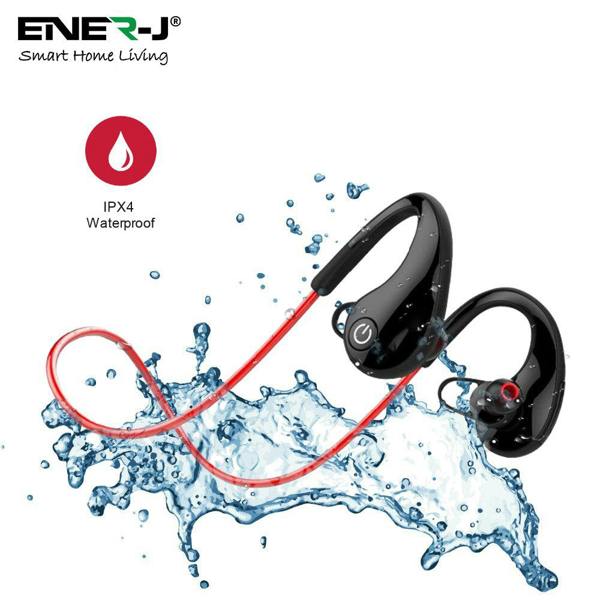 ENER-J Wireless Bluetooth Sports Earbuds, CVC 6.0 Noise Reduction, Built-In Mic, 4 Hour Playtime, IPX4 Waterproof, Power Display
