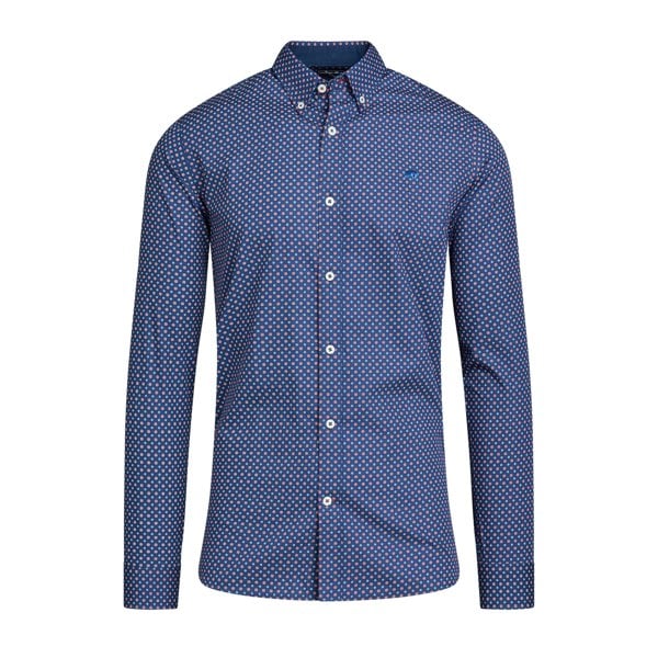 Raging Bull Mens Geometric Long-Sleeved Shirt - Navy