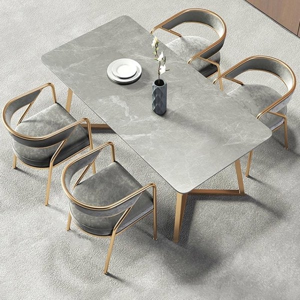 Attleboro Dining Table, Sintered Stone & Gold-Weilai Concept-Weilai Concept