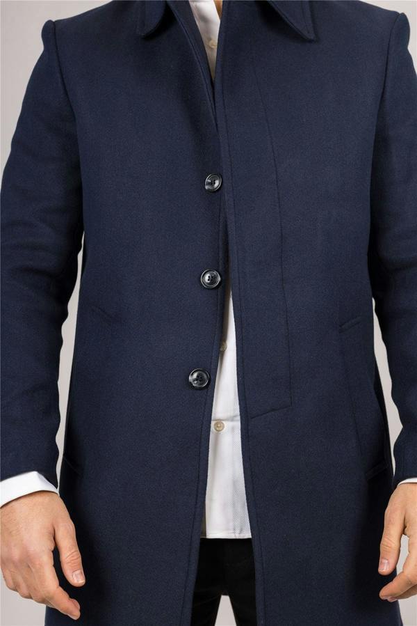 Infinity Leather Men's Wool Blend Classic Collar Navy Overcoat