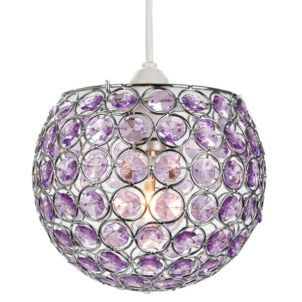 Modern Round Globe Easy Fit Pendant Shade with Small Purple Acrylic Bead Jewels Image 2