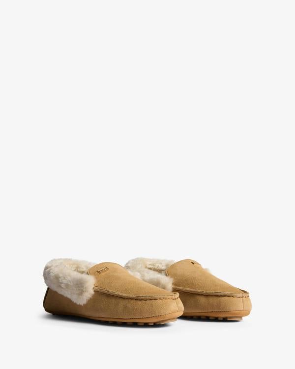 Hunter Womens Sherpa Collar Moccasin Slippers - Natural