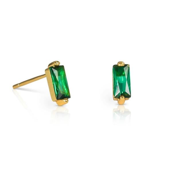 namana Dainty Gold plated Green Baguette Stud Earrings in 925 Sterling Silver For Women