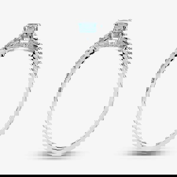 T. H. Baker 9ct White Gold Aquamarine & Diamond Crossover Ring OJR1703-AQ