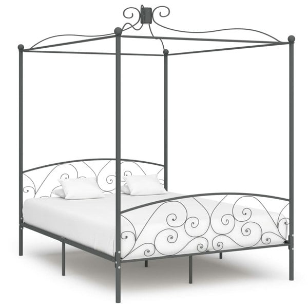 Berkfield Canopy Bed Frame Grey Metal 160x200 cm