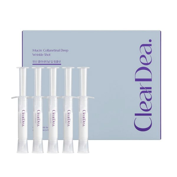 ClearDea Mucin Collanetinal Deep Wrinkle Shot – 5-piece set of Korean anti-aging ampoules with Retinal, Snail Mucin, and Collagen available at Atelier De Glow UK.