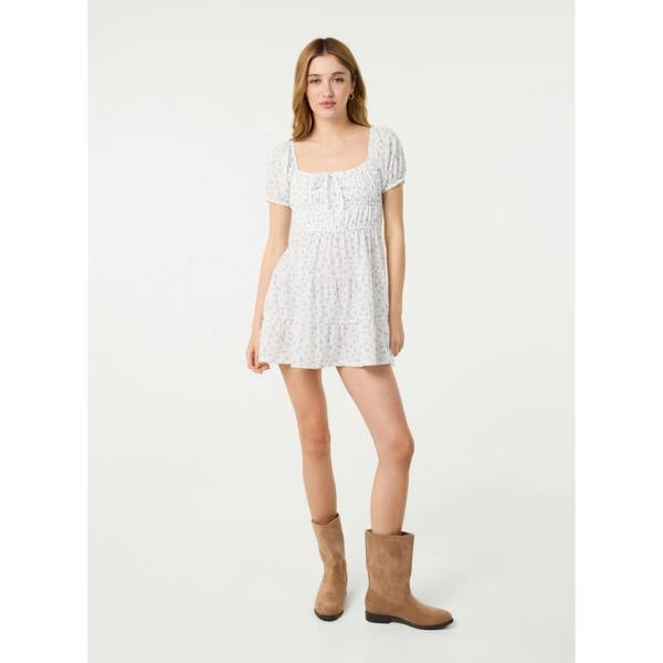 Pink Vanilla Jersey Cap Sleeve Ditsy Smock Dress