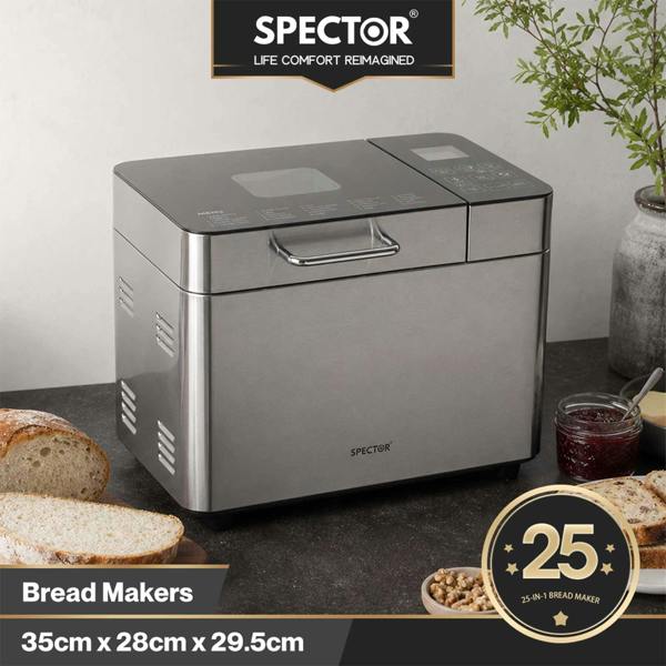 Spector Bread Maker 25 In 1 15H Timer 3 Loaf Sizes with LCD for Home Baking