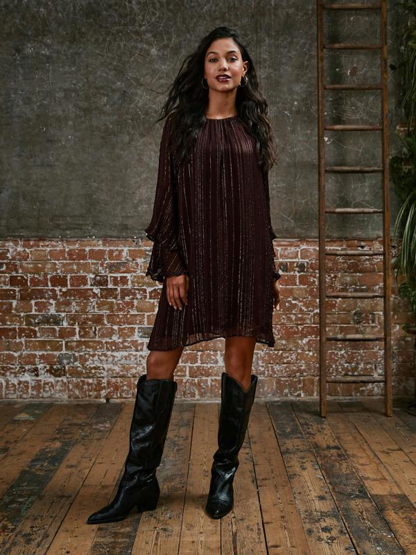 Rose & Nancy Kaia Burgundy Flute Sleeve Mini Dress