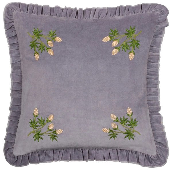 Furn Hettie Velvet Embroidered Cushion Cover - Lilac
