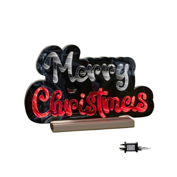Samuel Alexander 32cm Infinity Merry Christmas on Wooden Base with Red and White LEDs
